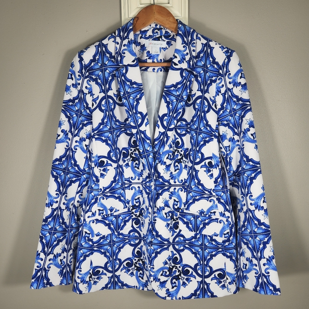 Liz Claiborne NWT Blue White Blazer Jacket Small | Womens Workwear Career Chic